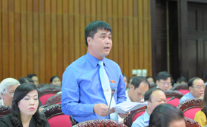 Đại biểu Nguyễn Cao Sơn phát biểu thảo luận tại hội trường.